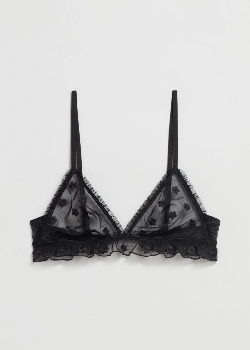 & Other Stories Frilled Sheer Soft Bra Nere | NOS-SN114398