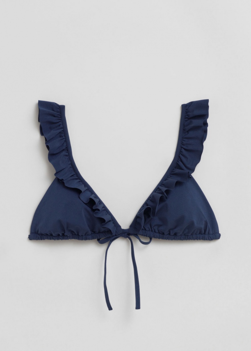 & Other Stories Frilled Triangle Bikini Top Blu Marino | NOS-SN114761