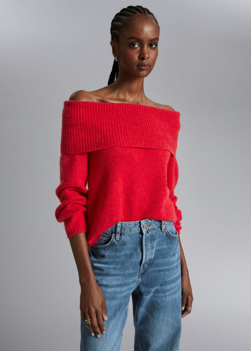 & Other Stories Grosso Off Shoulder Lana Vergine Maglia Rosse | NOS-SN113644