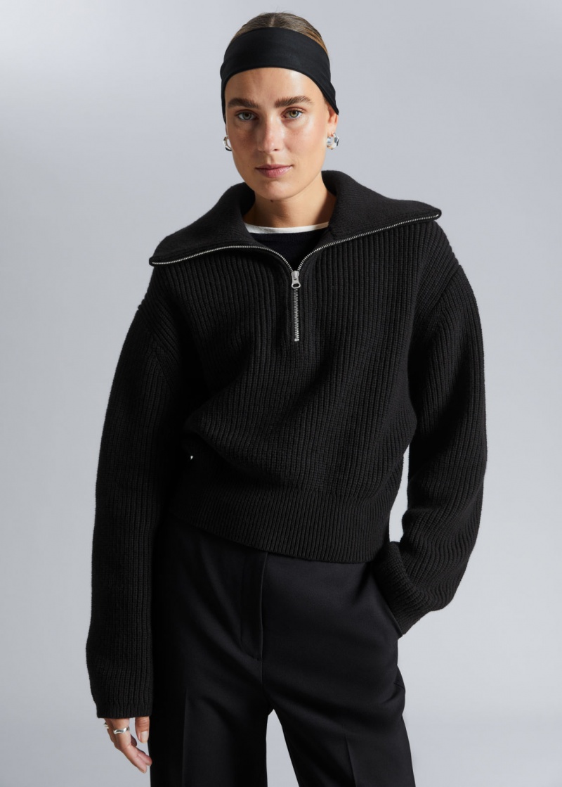 & Other Stories Half-Zip Knit Maglia Nere | NOS-SN113621