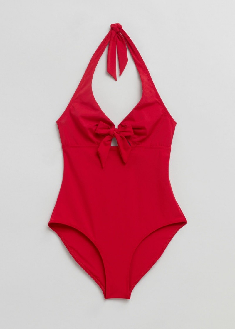 & Other Stories Halterneck Bow Swimsuit Rosse | NOS-SN114731