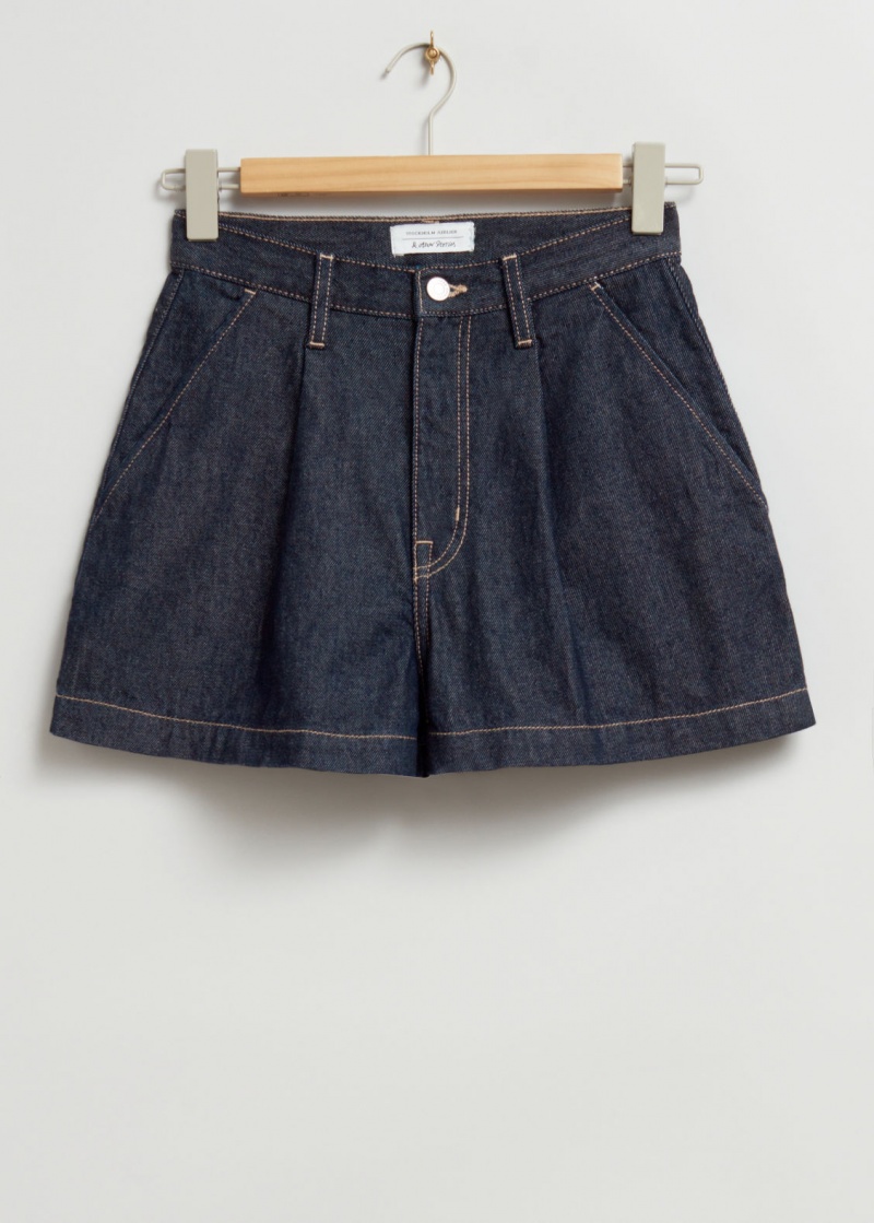 & Other Stories High-Vita Denim Chino Shorts Blu Scuro Lavaggio | NOS-SN114350