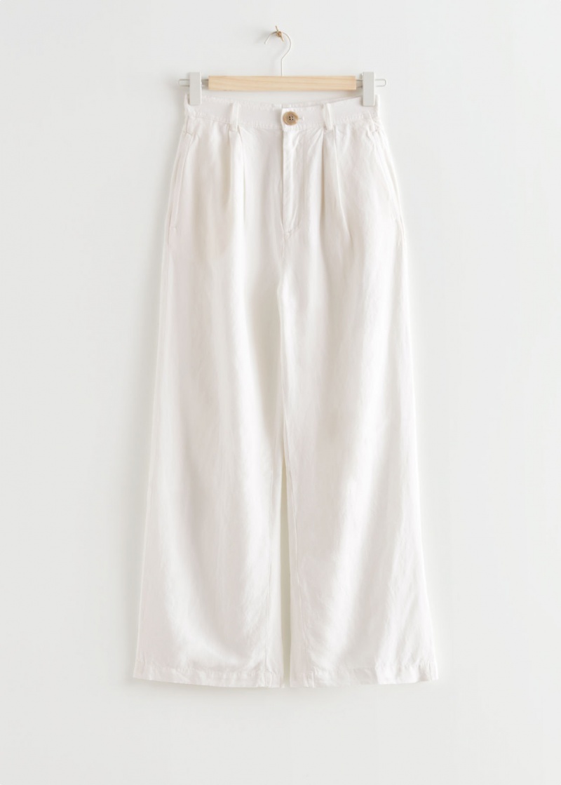 & Other Stories High-Vita Linen Trousers Bianche | NOS-SN114309