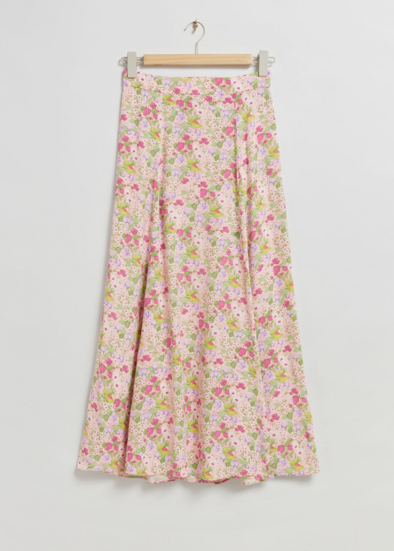 & Other Stories High Vita Printed Flared Skirt Bianche Rosa | NOS-SN114165