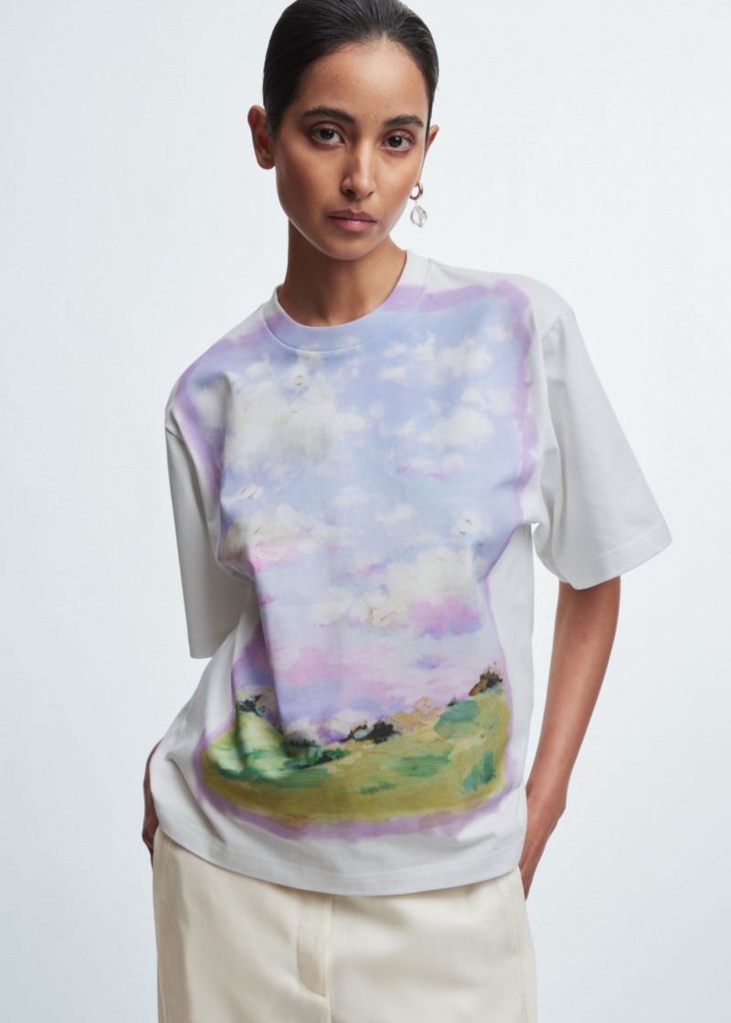 & Other Stories Landscape Print T-Shirt Verdi Viola Bianche | NOS-SN114094