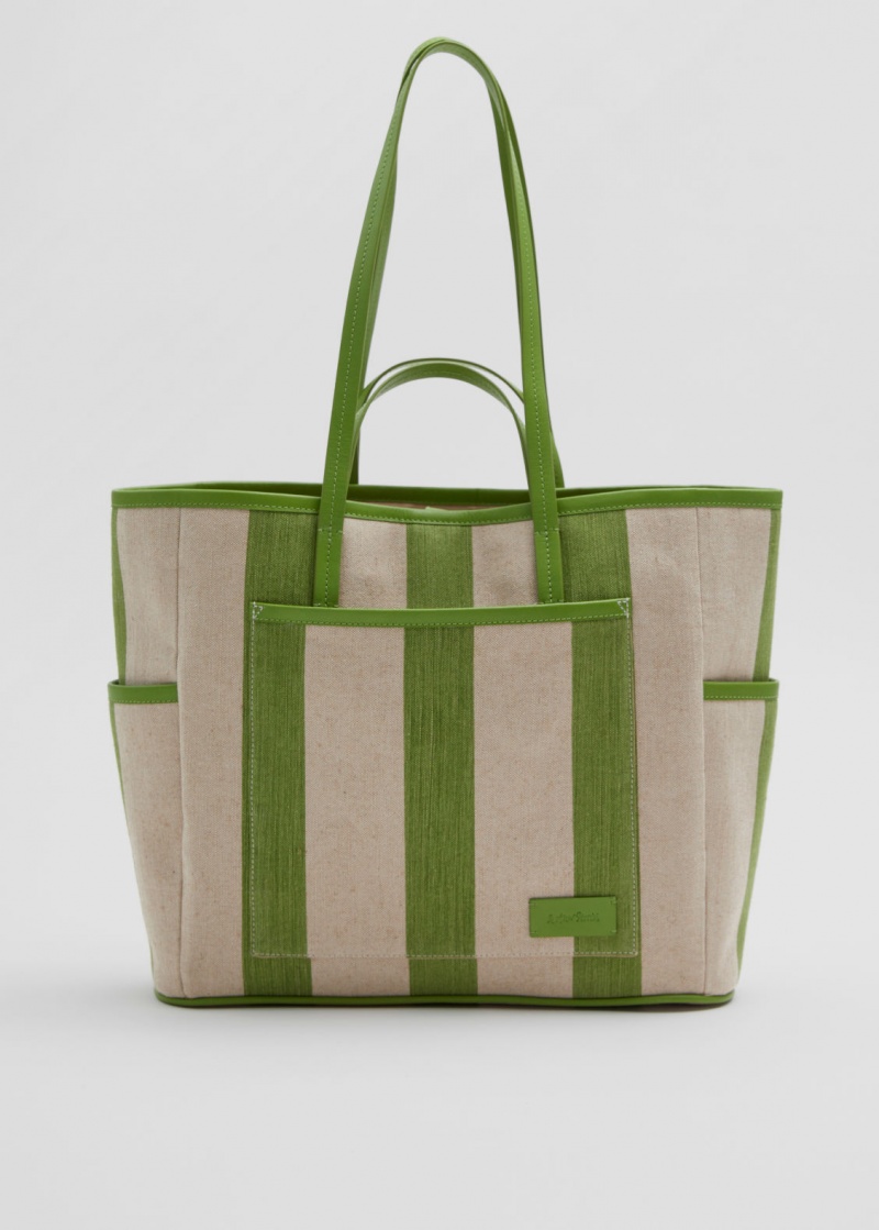 & Other Stories Large Pelle Trimmed Tela Tote Verdi | NOS-SN114552