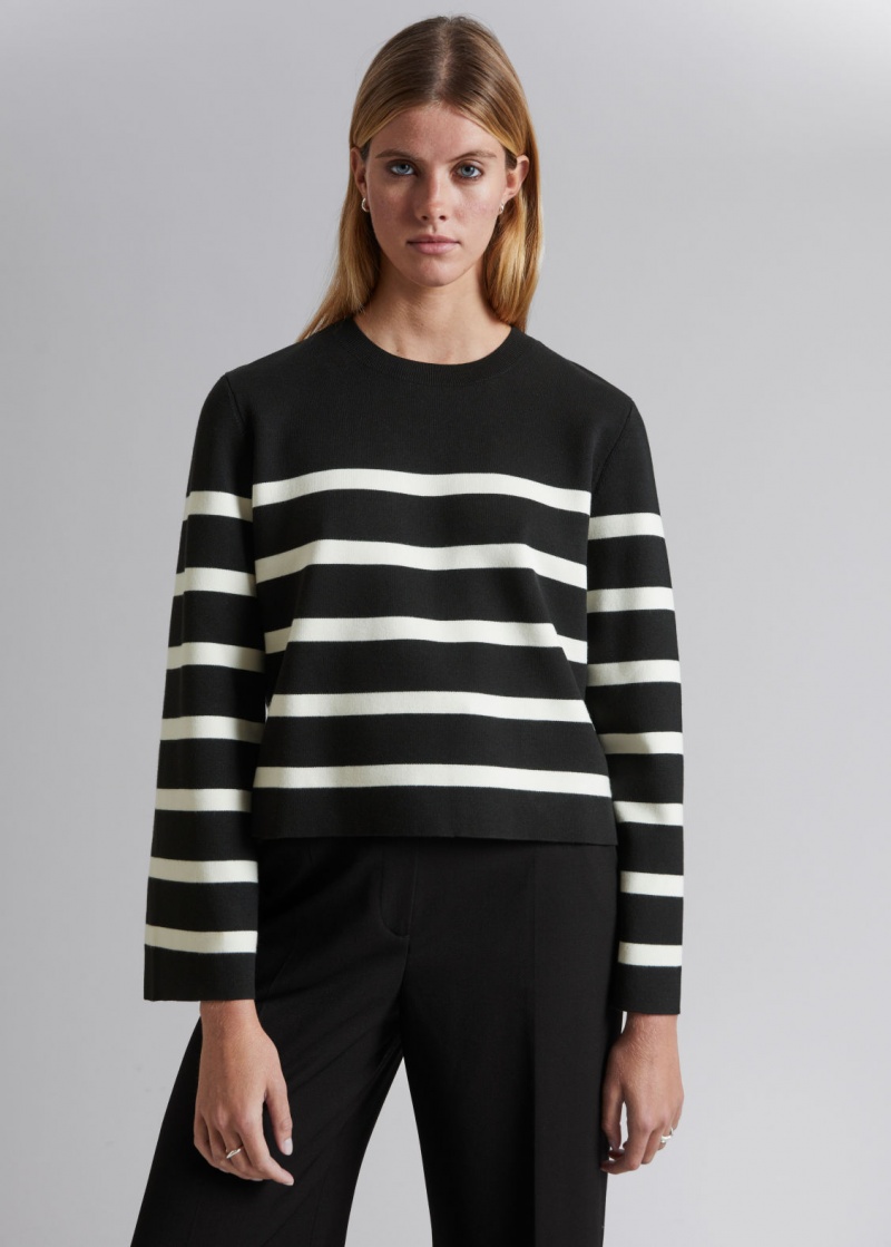 & Other Stories Larghe-Sleeve Knit Maglia Bianche Nere | NOS-SN113475