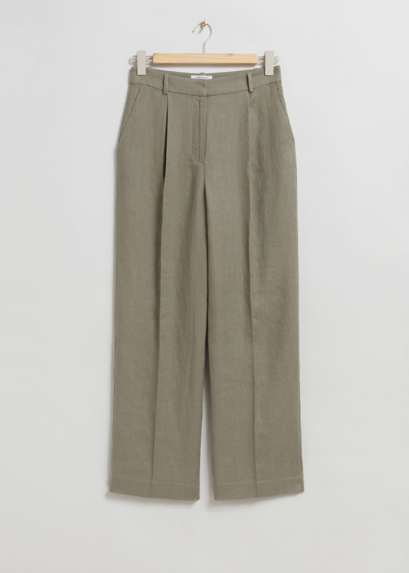 & Other Stories Larghe Linen Trousers Khaki | NOS-SN114306