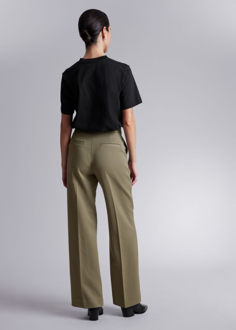 & Other Stories Larghe Press Crease Trousers Khaki | NOS-SN114334