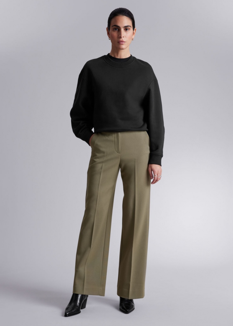 & Other Stories Larghe Press Crease Trousers Khaki | NOS-SN114334