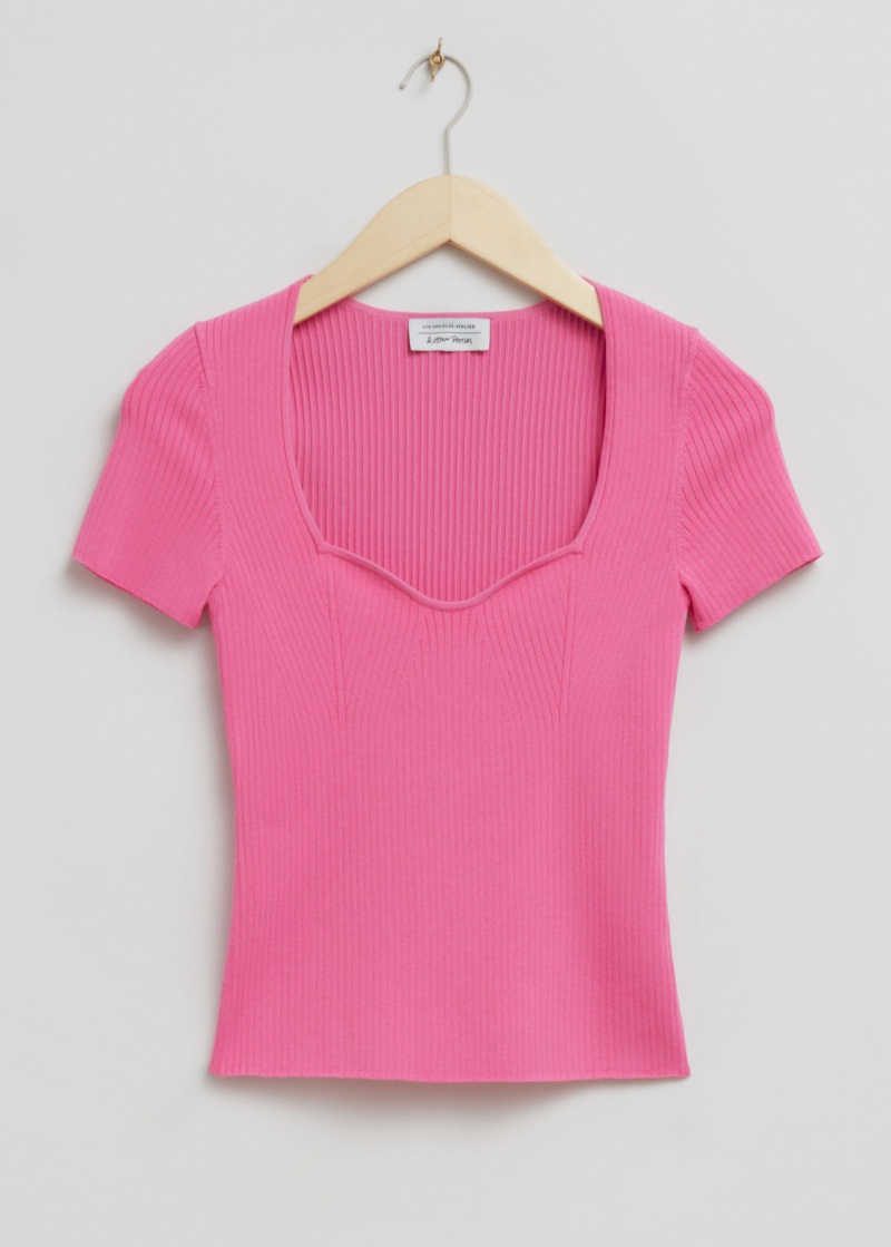 & Other Stories Lavorato A Maglia Sweetheart Neck Top Rosa | NOS-SN113517