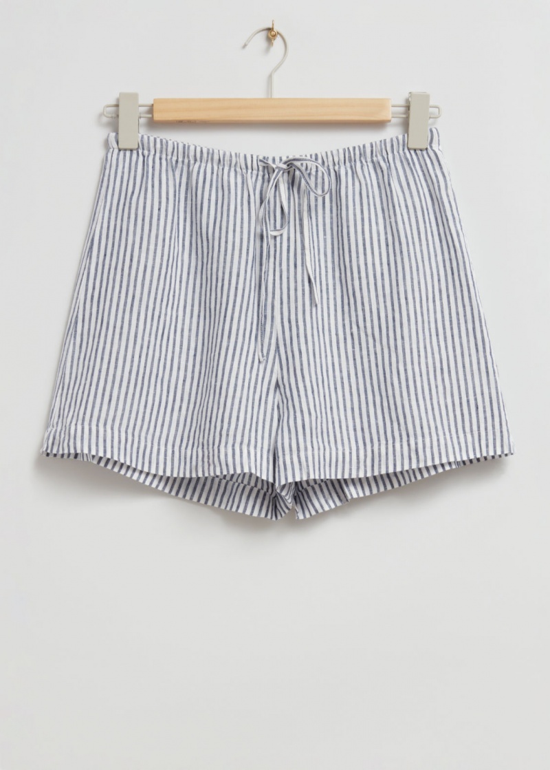 & Other Stories Linen Drawstring Shorts Blu Scuro Bianche | NOS-SN114353