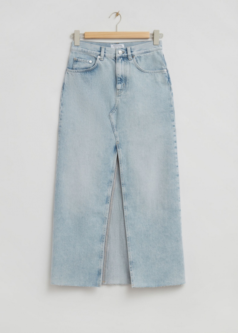 & Other Stories Long Frayed Edge Denim Skirt Blu Chiaro | NOS-SN114201