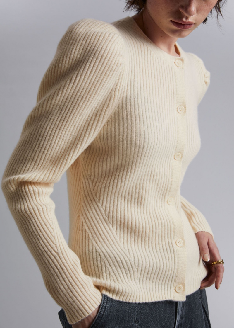 & Other Stories Merino Puff Sleeve Cardigan Beige | NOS-SN113576