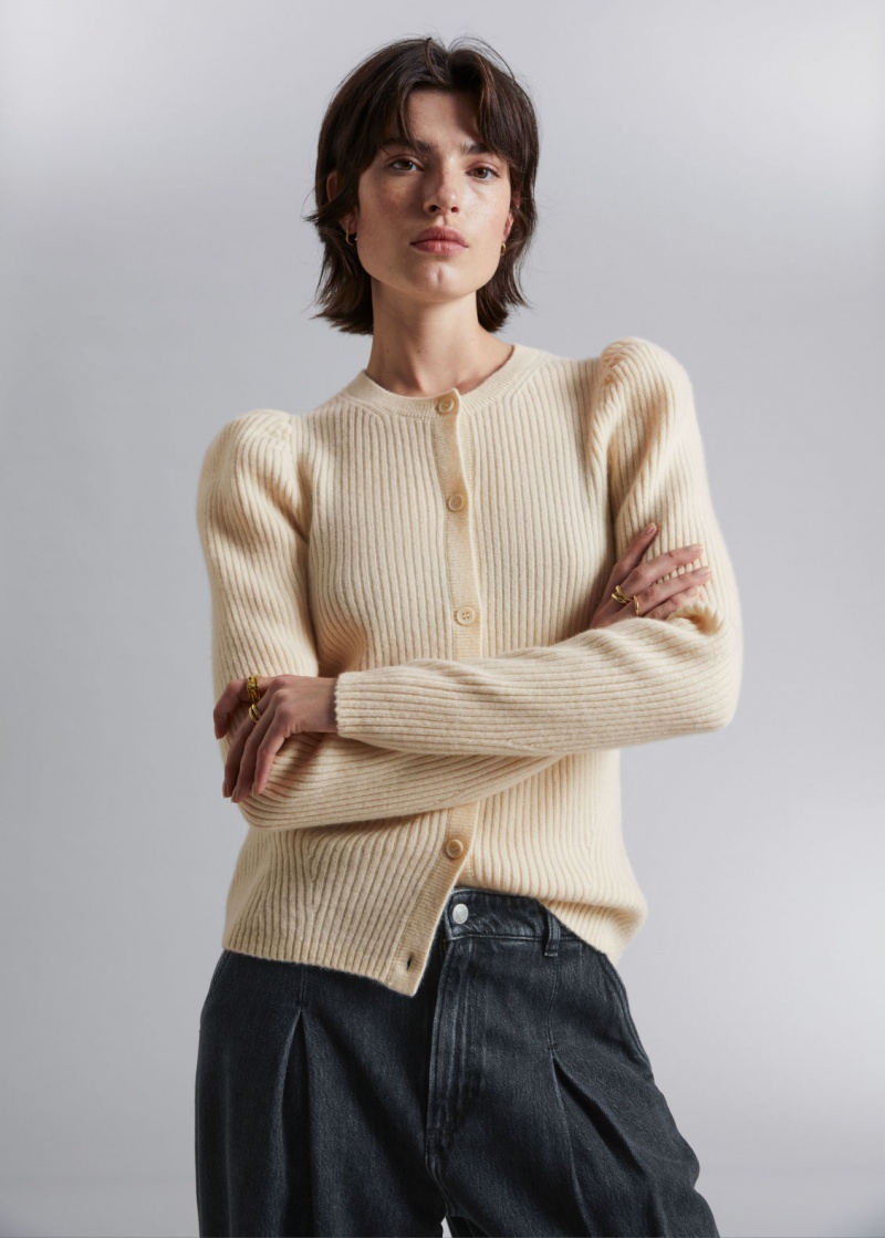 & Other Stories Merino Puff Sleeve Cardigan Beige | NOS-SN113576