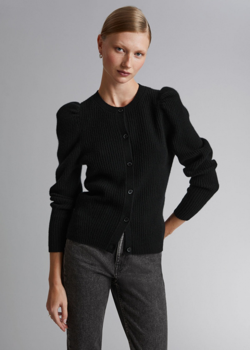 & Other Stories Merino Puff Sleeve Cardigan Nere | NOS-SN113638