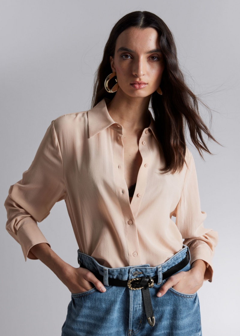 & Other Stories Mulberry Silk Shirt Beige | NOS-SN113890