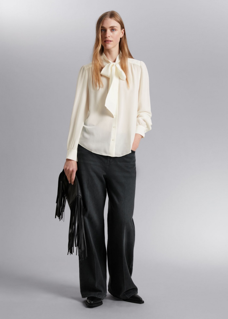 & Other Stories Neck Tie Silk Blouse Bianche | NOS-SN113867