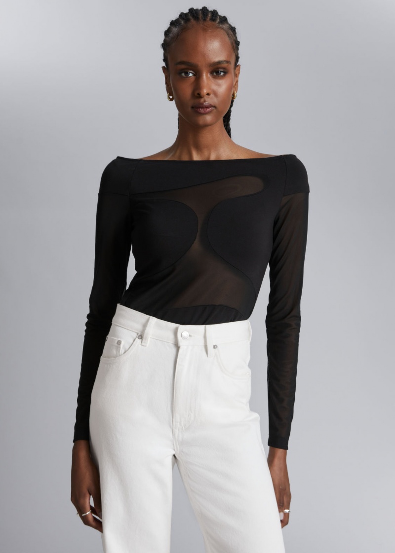 & Other Stories Off-Shoulder Mesh Top Nere | NOS-SN114047