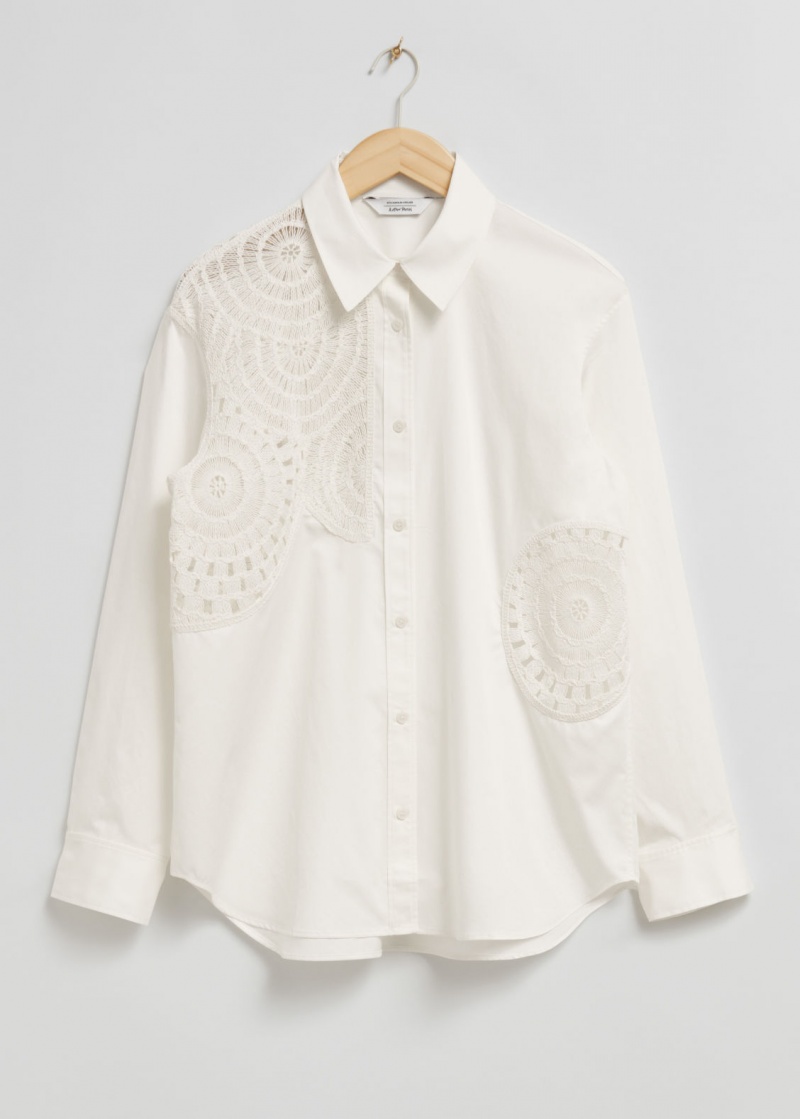 & Other Stories Oversized Crocheted Detail Shirt Bianche | NOS-SN113880