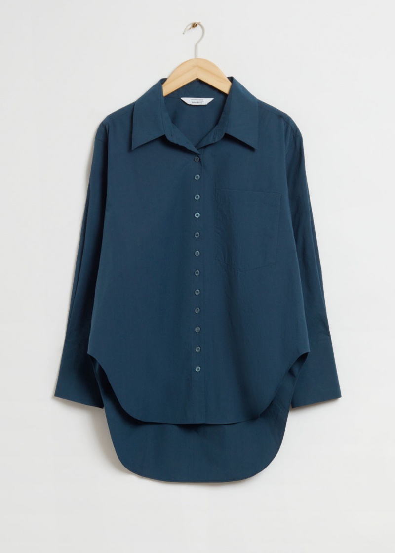 & Other Stories Oversized Organic Cotone Shirt Blu Scuro | NOS-SN113882