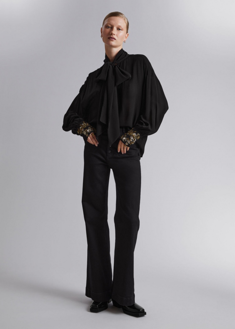 & Other Stories Oversized Sequin-Cuff Blouse Nere | NOS-SN113893