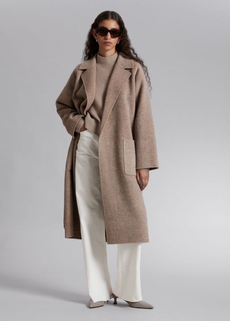 & Other Stories Patch Pocket Belted Coat Beige | NOS-SN113773