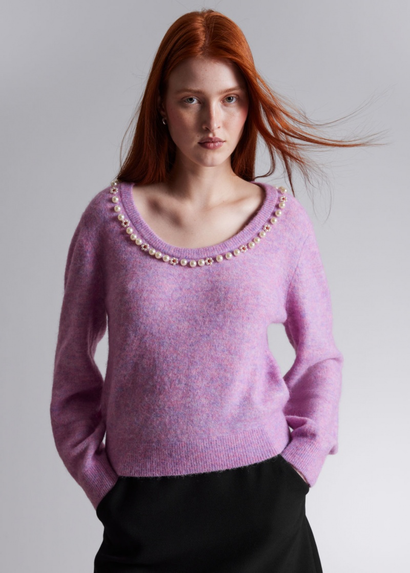 & Other Stories Pearl-Beaded Knit Maglia Viola | NOS-SN113496