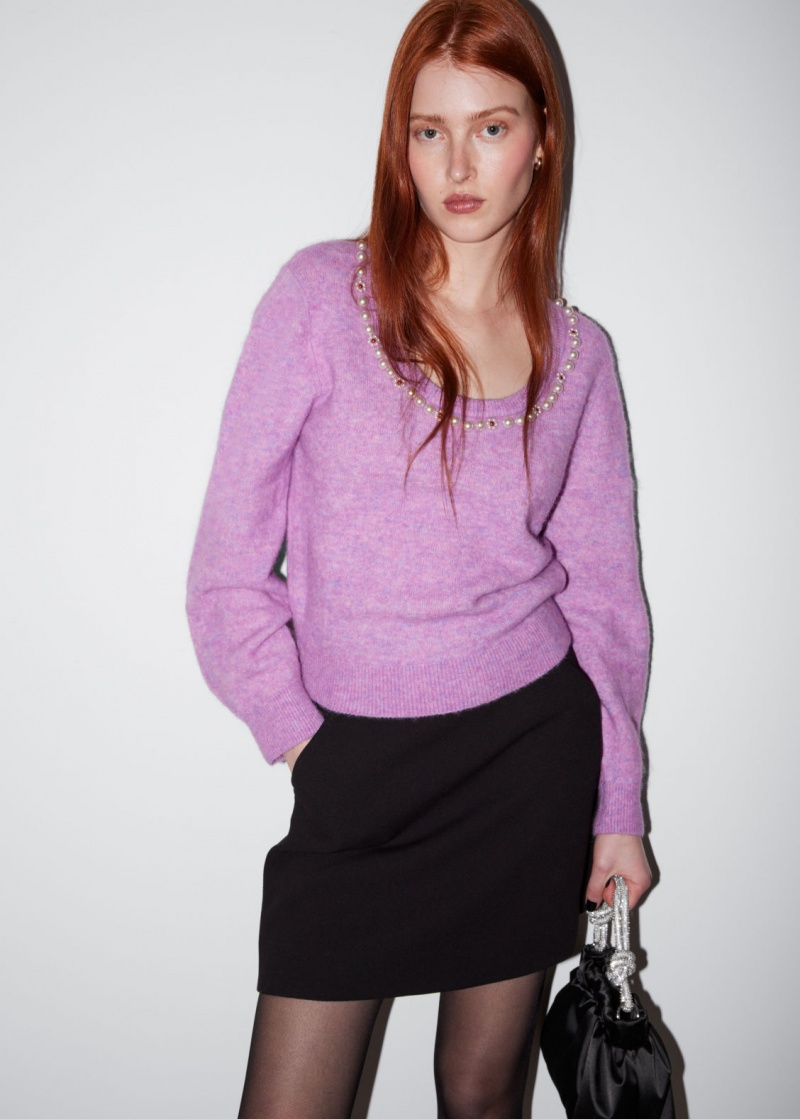 & Other Stories Pearl-Beaded Knit Maglia Viola | NOS-SN113496