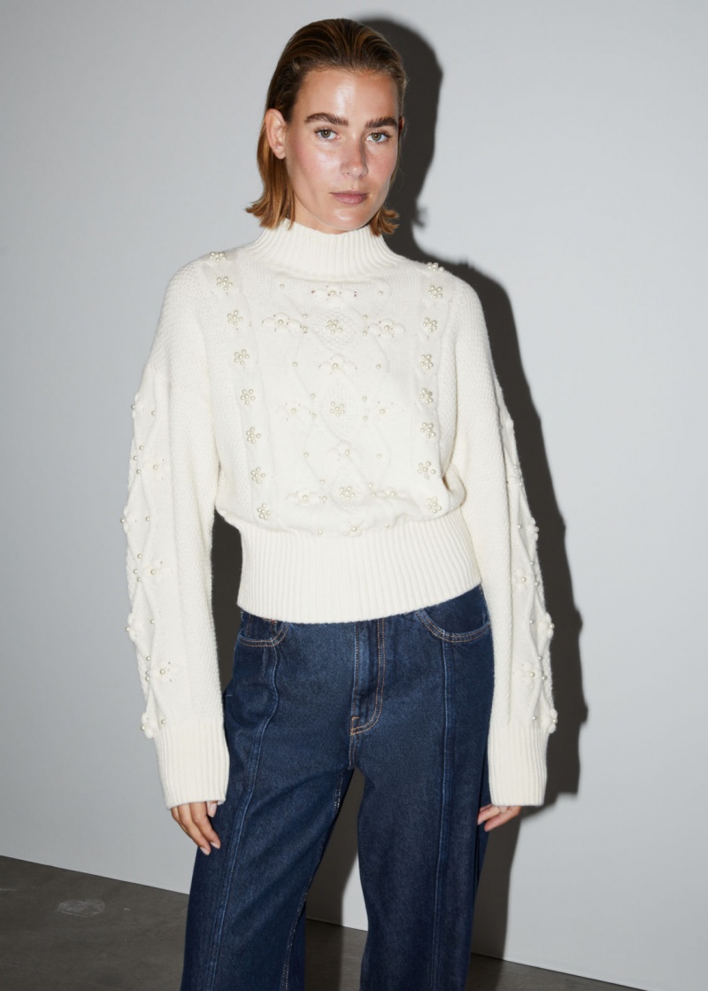 & Other Stories Pearl Bead Cable Knit Maglia Crema | NOS-SN113522