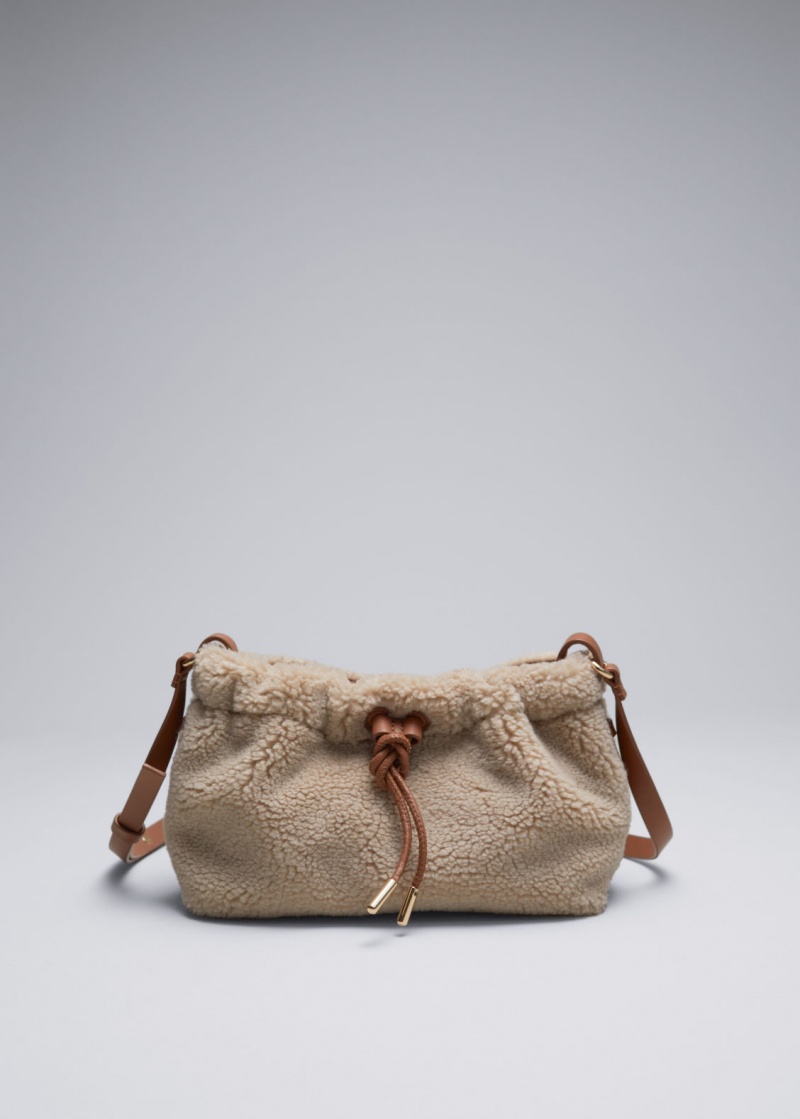 & Other Stories Pelle-Trimmed Pile Bag Beige | NOS-SN114532