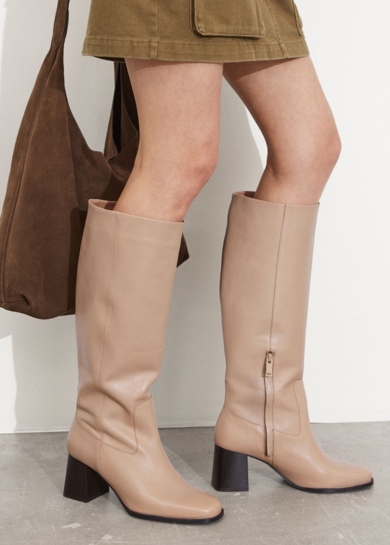 & Other Stories Pelle Knee Boots Beige | NOS-SN114430