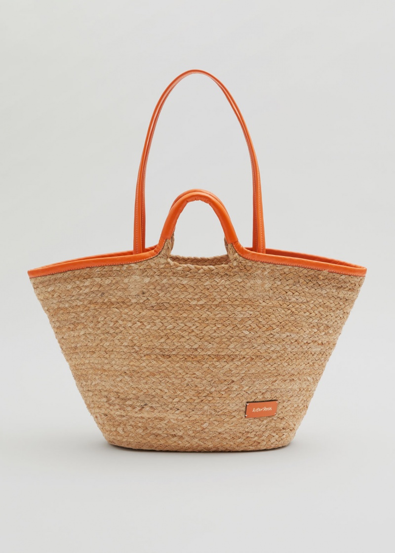 & Other Stories Pelle Trimmed Straw Tote Arancioni | NOS-SN114551