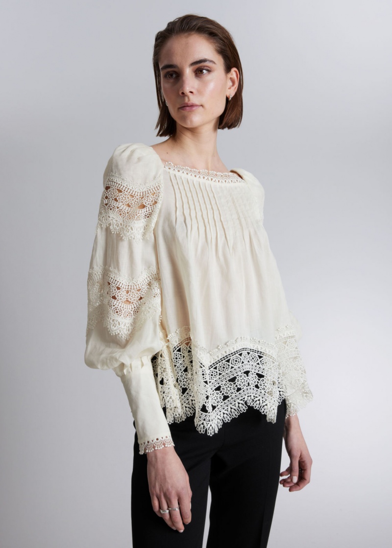 & Other Stories Pizzo-Trimmed Blouse Bianche | NOS-SN113906