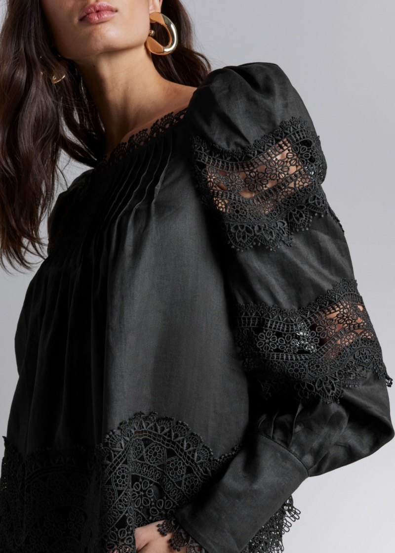 & Other Stories Pizzo-Trimmed Blouse Nere | NOS-SN113927