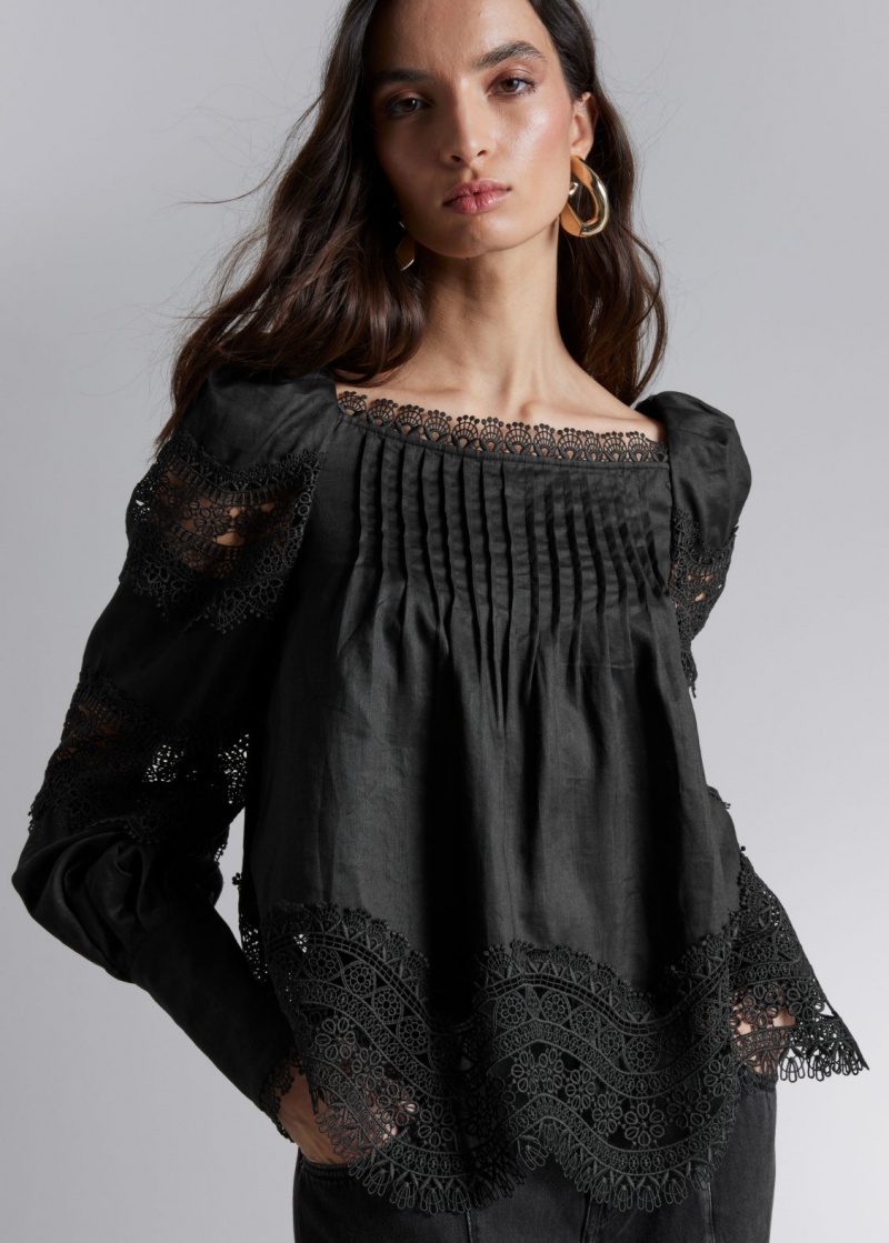 & Other Stories Pizzo-Trimmed Blouse Nere | NOS-SN113927