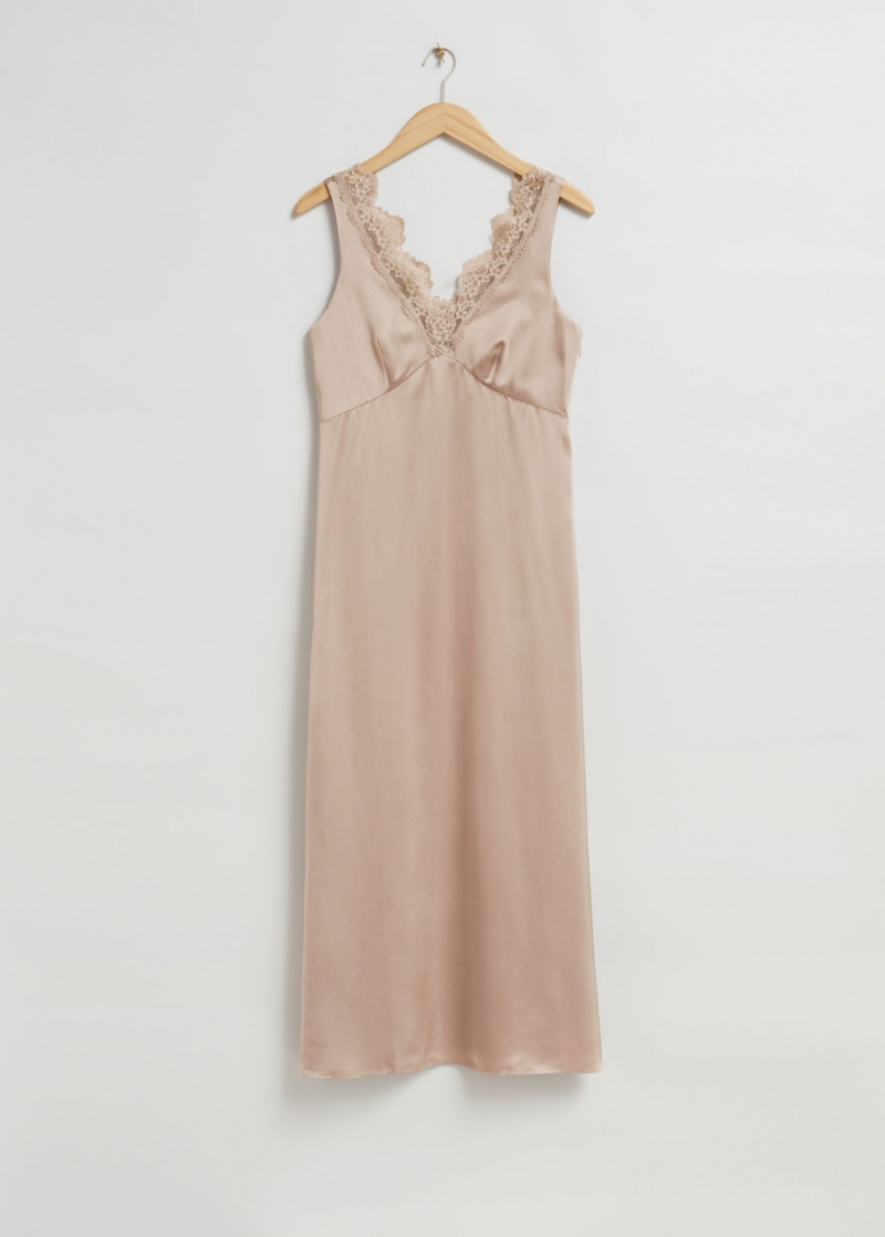 & Other Stories Pizzo-Trimmed Slip Vestito Beige | NOS-SN113346