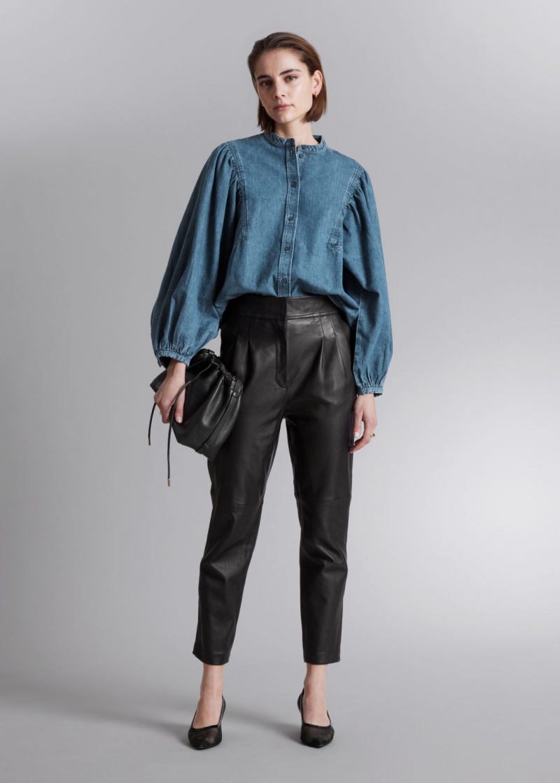 & Other Stories Puff-Sleeve Blouse Blu | NOS-SN113931