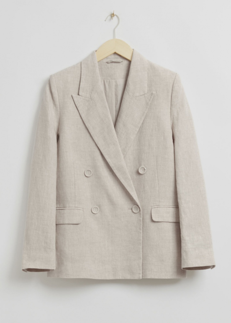 & Other Stories Relaxed-Fit Double-Breasted Tailored Blazer Beige | NOS-SN113718