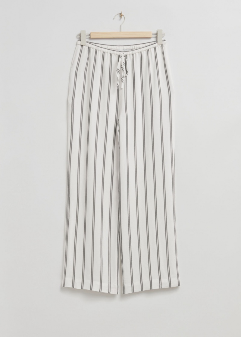 & Other Stories Relaxed-Fit Dritto Drawstring Trousers Bianche Nere | NOS-SN114269