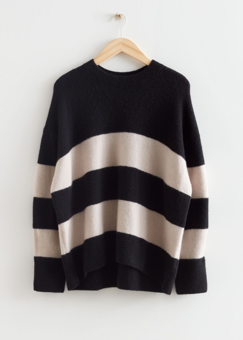 & Other Stories Relaxed A Strisce Knit Maglia Nere | NOS-SN113497