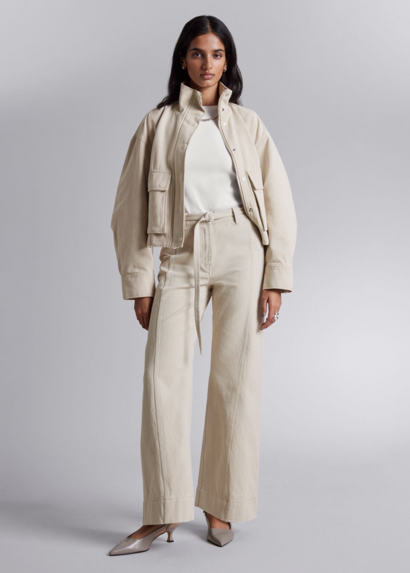 & Other Stories Relaxed Belted Trousers Bianche | NOS-SN114344