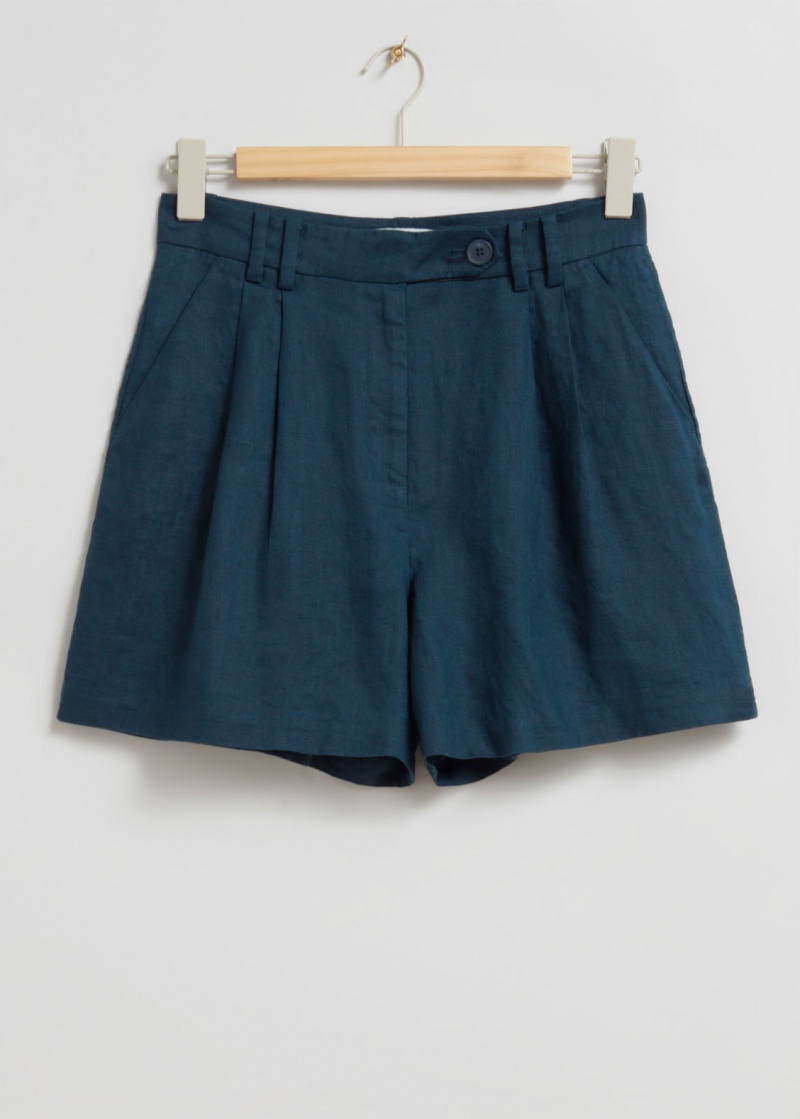 & Other Stories Relaxed Linen Shorts Blu Scuro | NOS-SN114360