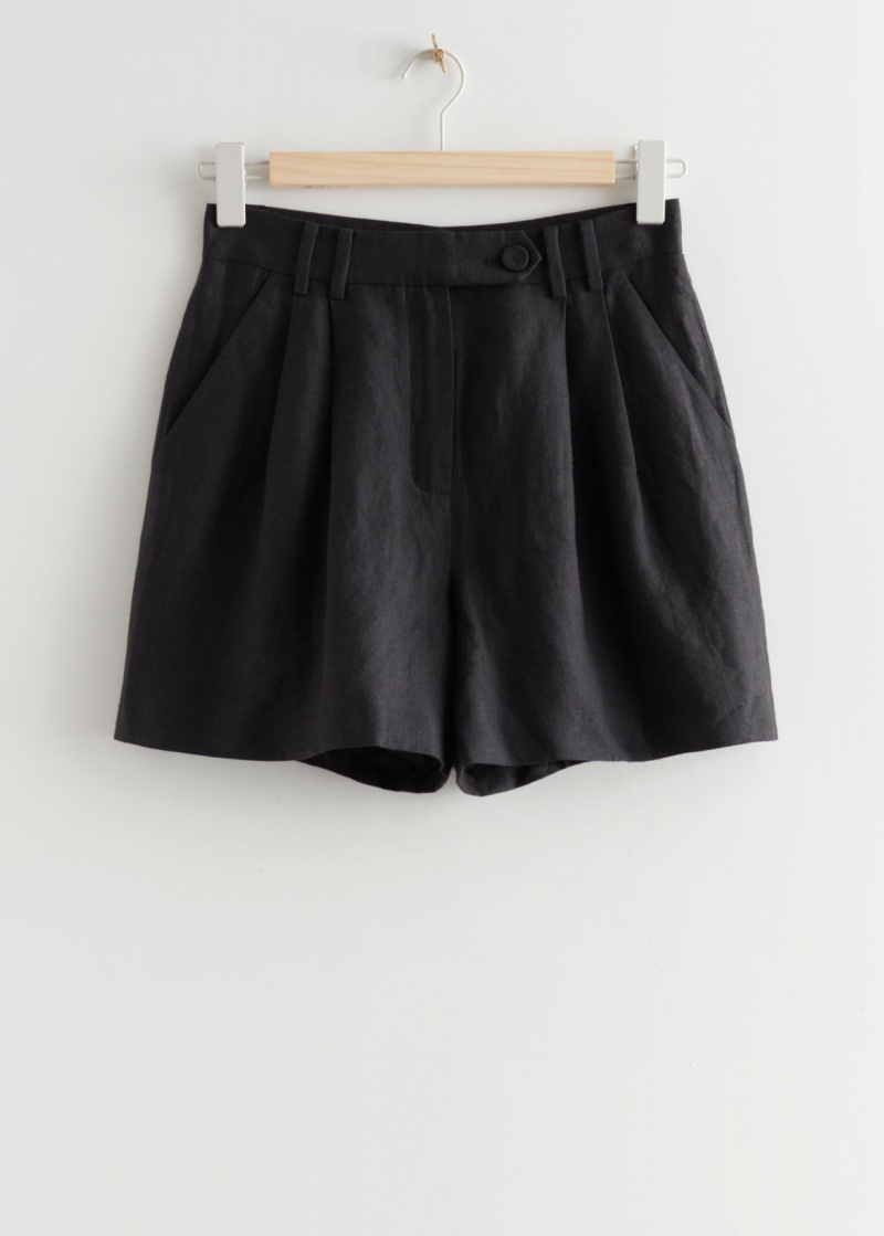 & Other Stories Relaxed Linen Shorts Nere | NOS-SN114365