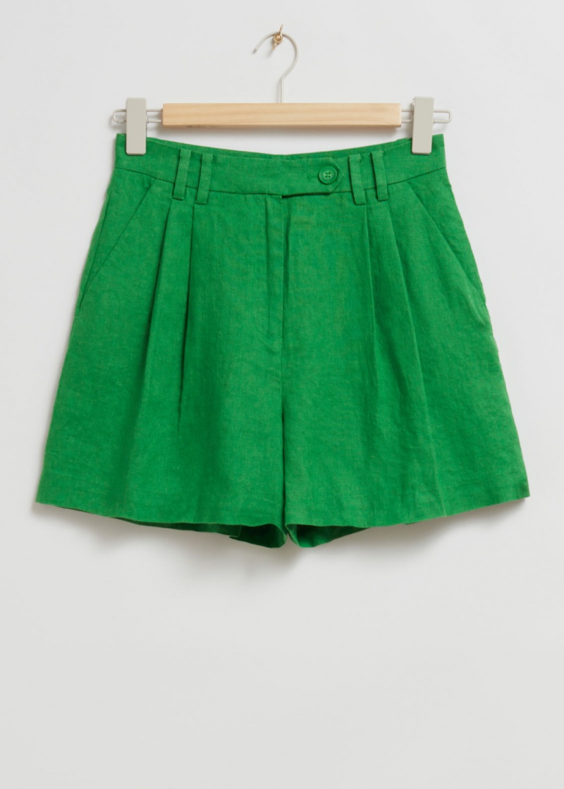 & Other Stories Relaxed Linen Shorts Verdi | NOS-SN114356