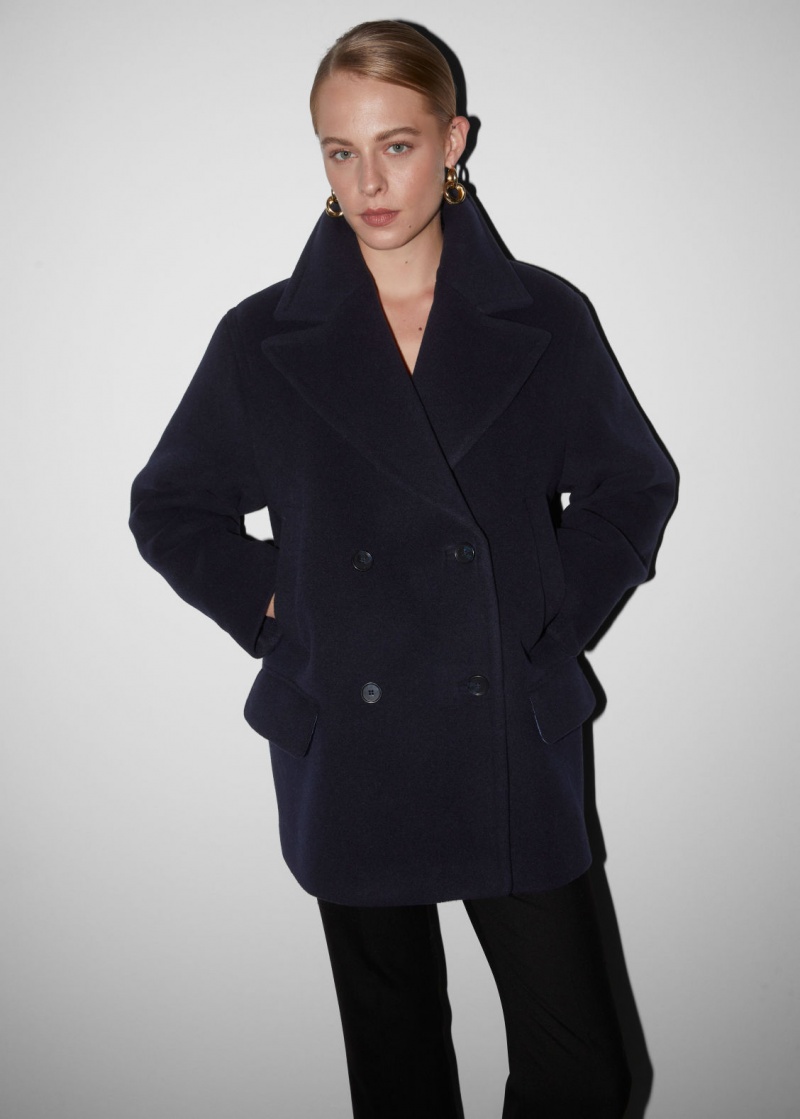 & Other Stories Relaxed Pea Coat Blu Marino | NOS-SN113763