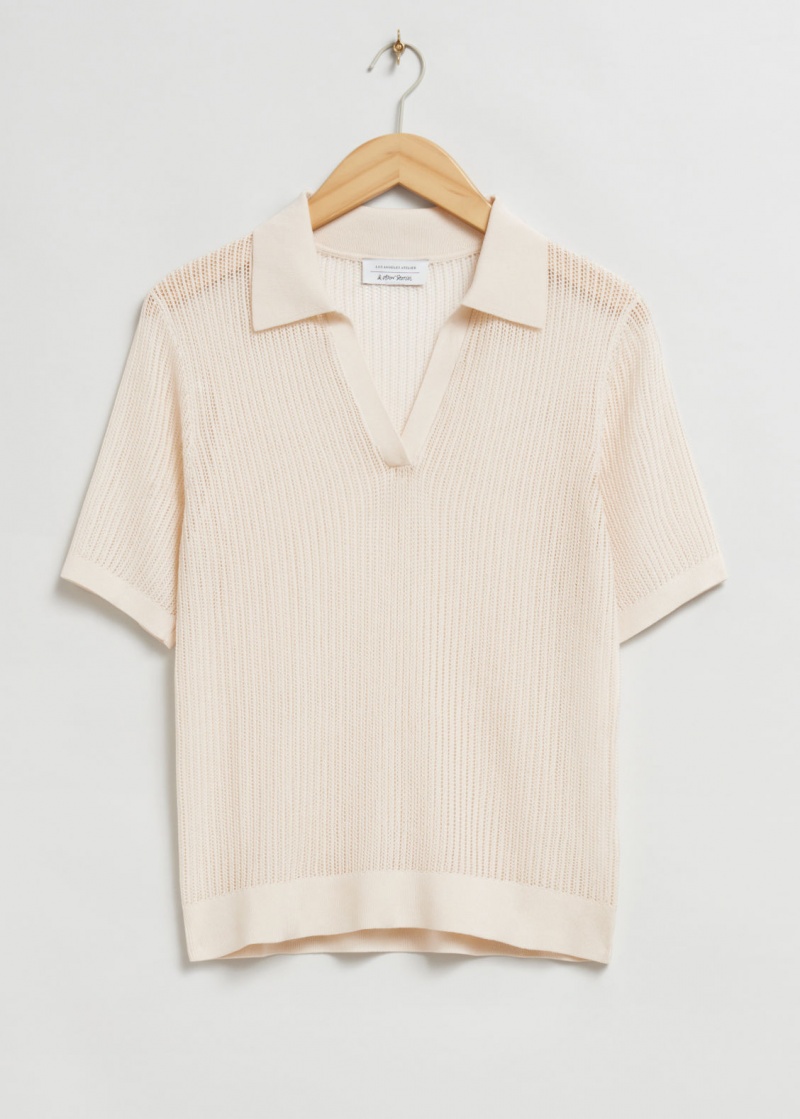 & Other Stories Relaxed Pointelle Lavorato A Maglia Polo Shirt Crema | NOS-SN113514