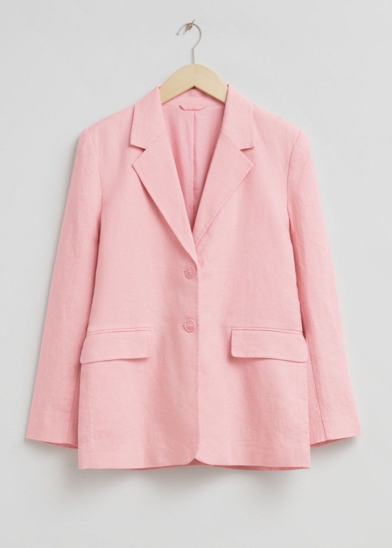 & Other Stories Relaxed SIngle-Breasted Linen Blazer Rosa Chiaro | NOS-SN113739