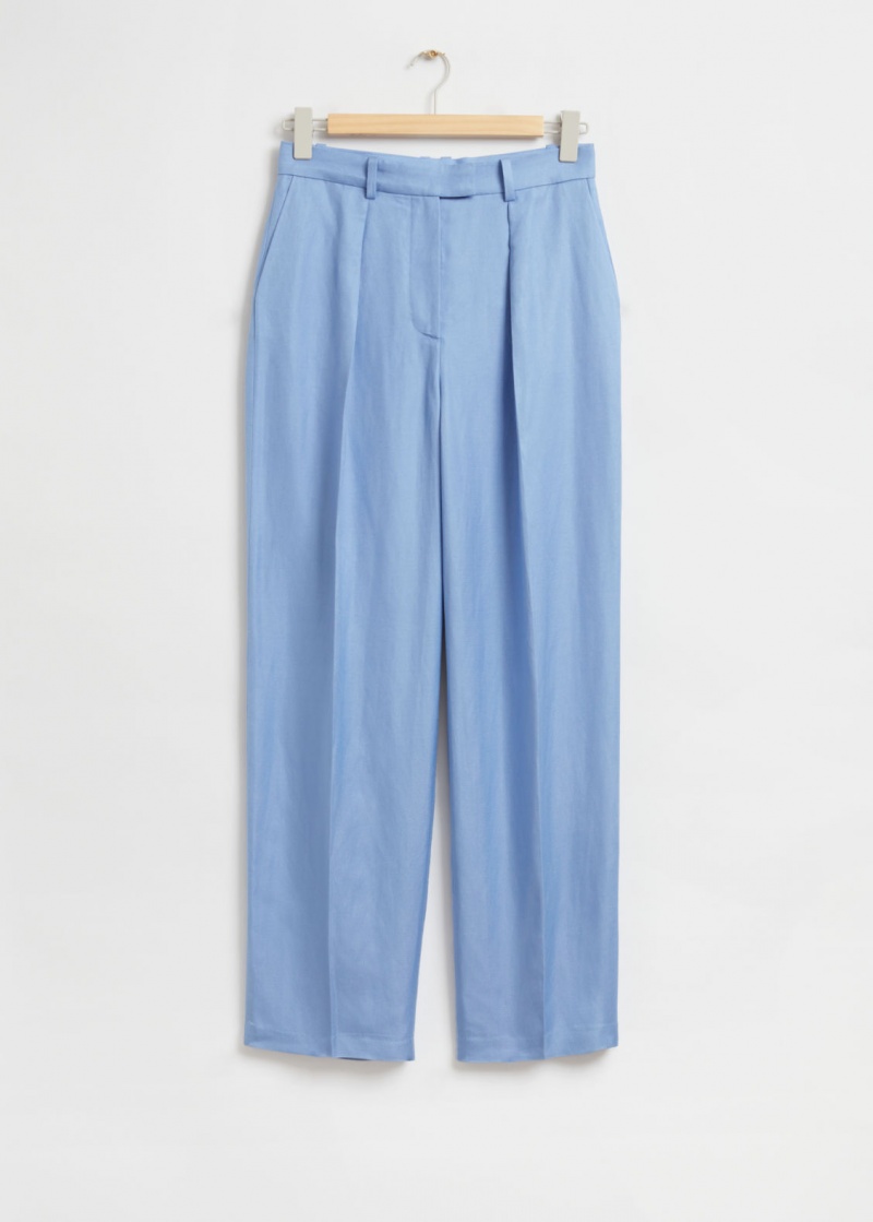 & Other Stories Relaxed Tailored Pleat Crease Trousers Blu Chiaro | NOS-SN114315