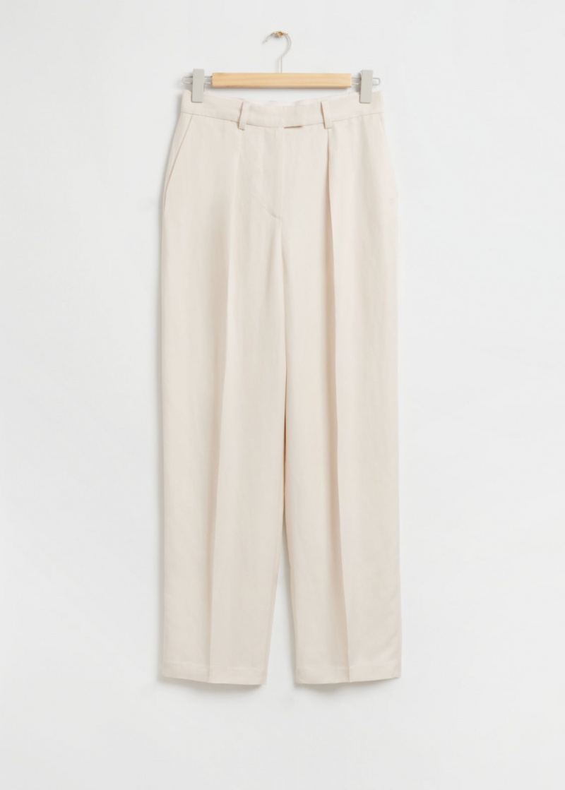 & Other Stories Relaxed Tailored Pleat Crease Trousers Crema | NOS-SN114318